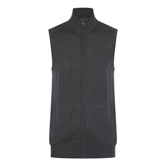 Henbury Mens Plain Full Zip Sleeveless Vest / Grey Marl